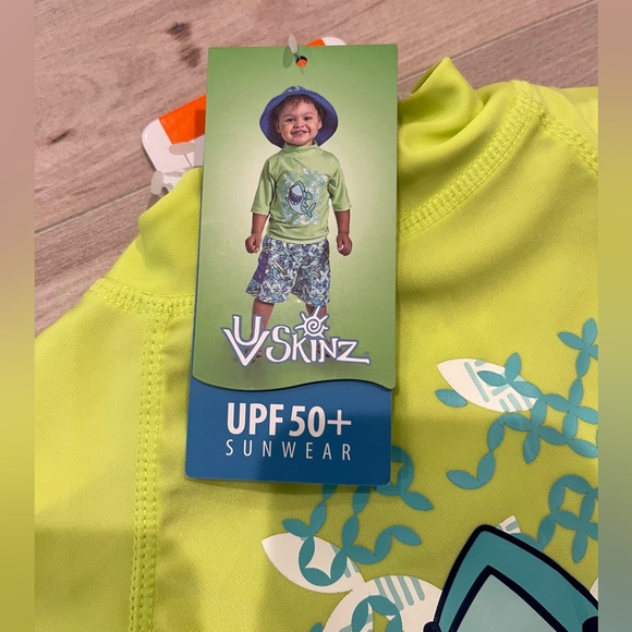 UV-SKINZ Boy’s 3-Piece Swim Set 50+ Sun Protection Green and Blue Shark Sun Wear - Picture 6 of 10